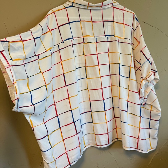 LLR Vibrant 80s Retro Grid Button Up | 3XL Oversized Funky Artsy Aesthetic Top - Picture 4 of 15